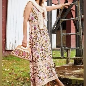 SPARTINA 449 Gabrielle Pima Cotton Multicolor Floral Sleeveless Midi Dress S